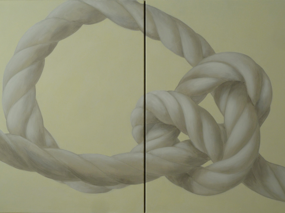 Knoten-Diptychon, 2015, je 100x70cm, gesamt 100x140cm, Acryl auf Leinwand